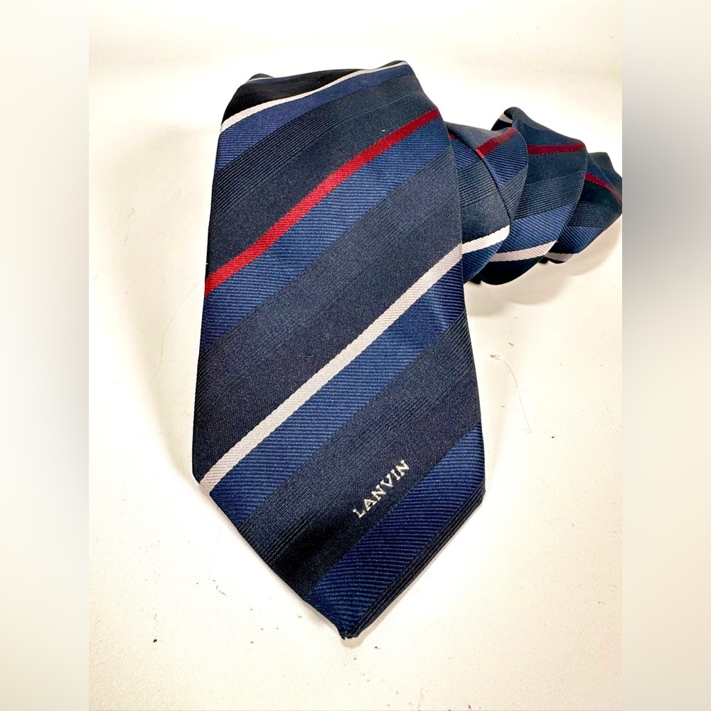Lanvin Blue and Red Silk Striped Men’s Tie